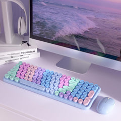 UBOTIE S802AG Rainbow Colored Retro Wireless Keyboard & Mouse Combo