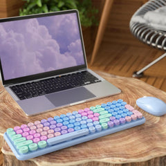 UBOTIE S802AG Rainbow Colored Retro Wireless Keyboard & Mouse Combo
